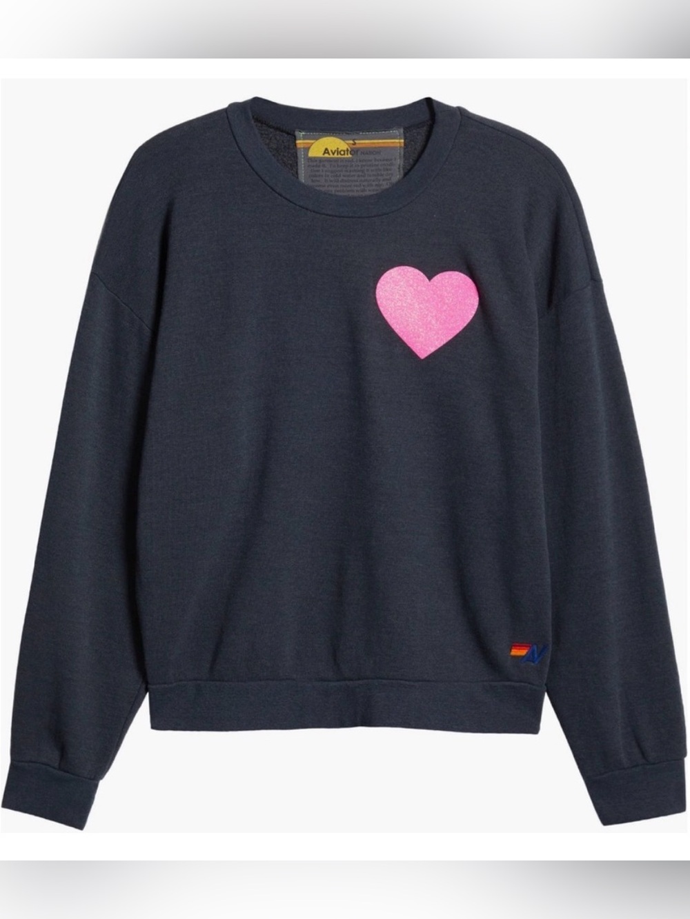 Aviator Nation Charcoal Sweatshirt with Pink Heart Graphic